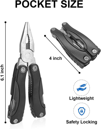 UNOONE 11-in-1 Multitool Pliers - Stainless Steel Pocket Knife with Pliers, Screwdriver & Bottle Opener - Aluminum Handle EDC Knives for Survival, Camping, Hunting, Hiking - Gift for Men Women (Blue)