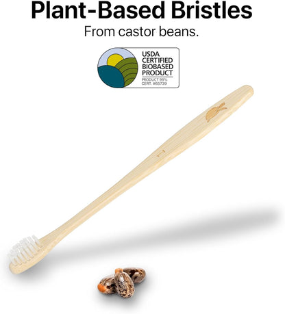 Sea Turtle Plant-Based Bristles, Compact Bamboo Toothbrushes, Soft Natural Toothbrush for Adults (4 Pack)