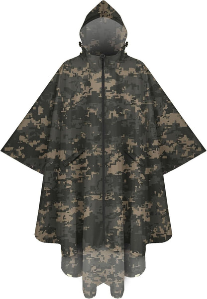 PTEROMY Hooded Rain Poncho for Adult with Pocket and Zipper, Waterproof Lightweight Raincoat for Men and Women