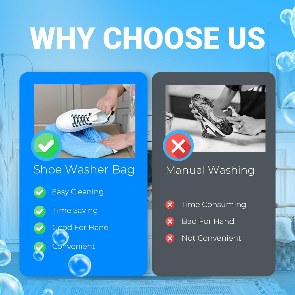 EPSCY Shoe Washing Machine Bag 2 Pack - Reusable Deep Clean Sneaker Bags - Fits All Shoe Sizes & Types, Self-Locking Zipper, Protects Machine (Blue)