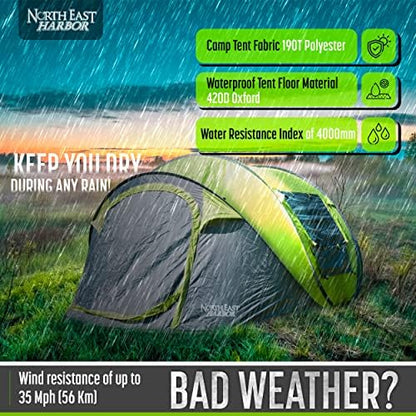 4 Person Easy Pop Up Tent Water-Resistant Lightweight Portable Camping Instant Tent Quick Automatic Setup, with Porch Ideal for Camping, Backpacking, Hiking, Traveling, Beach, Festival