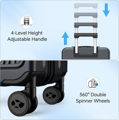 Carry on Luggage 22x14x9 Airline Approved, Durable PC Hardside Suitcase with TSA Lock for Business Trip & Travel, 20 Inch Carry-on Luggage with Front Pocket, USB Port & 360°Spinner Wheels, (Dark Grey)