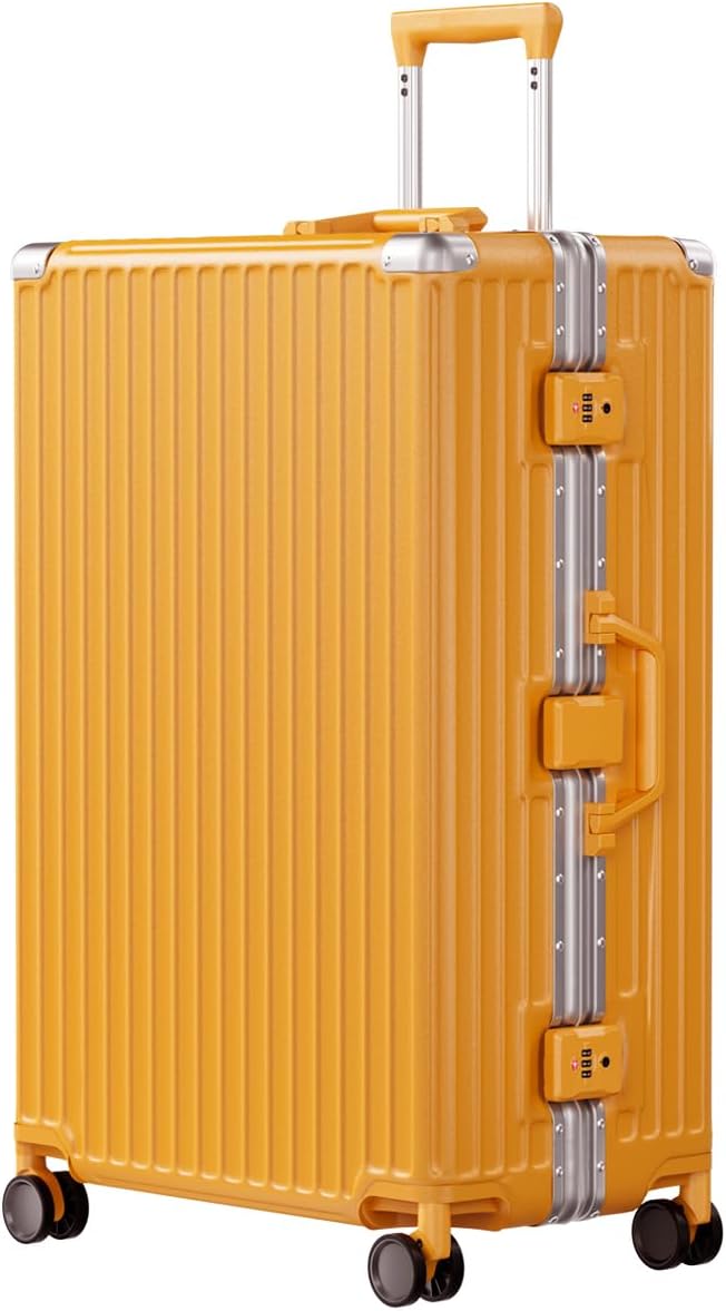 AnyZip Luggage PC+ABS Aluminum Frame Zipperless Checked Luggage Hard Shell Suitcase with TSA Lock Double Spinner Wheels 28 Inch Orange