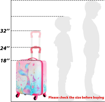 Sanwuta 4 Pcs Kids Luggage Set Kids Backpack Travel Rolling Suitcase with Wheels U-shape Pillow Childrens Gift for Girls Boys(17 Inch,Mermaid's Tail Style,Blue Purple)