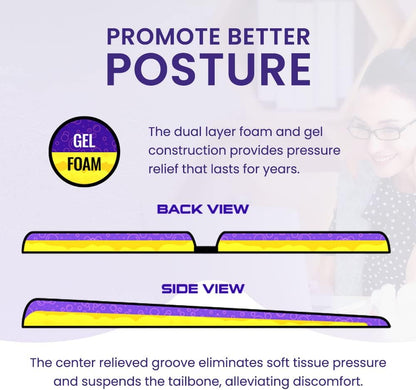 LITE Travel Gel Foam Cushion | Back Pain, Sciatica, Pressure Relief | Relieves Tailbone Discomfort, Promote Healthy Posture | Ergonomic Comfort | Car, Commute, Airplane and Travel - Blue