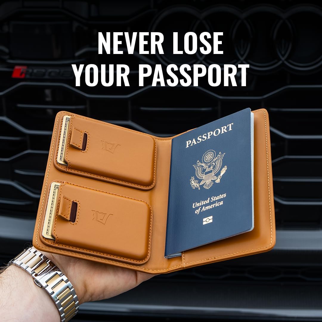 Kings Loot Passport Holder Wallet | RFID Protected Leather Travel Wallet with Built-in Trackable Holder | Holds 1-6 Cards & Passport | Slim & Stylish Wallets (Truffle)