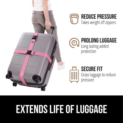 GORILLA GRIP Heavy Duty 8 Pack Adjustable Luggage Straps for Suitcases, Easy to Identify Travel Belt Connector Holds Suitcase Together, Extends Life of Bag, Strap Connects Two Bags, Accessories Pink