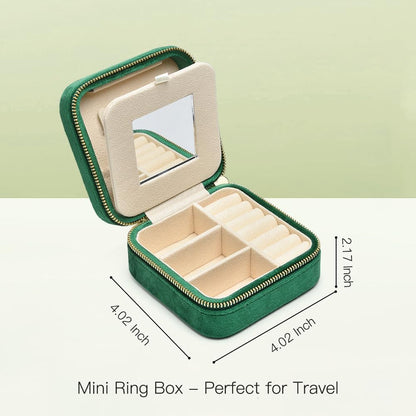 TAIMY Plush Velvet Travel Jewelry Box, Small Travel Jewelry Case, Portable Mini Jewelry Travel Organizer Boxes for Rings Earrings Necklaces Bracelets(Emerald Green,with Mirror)