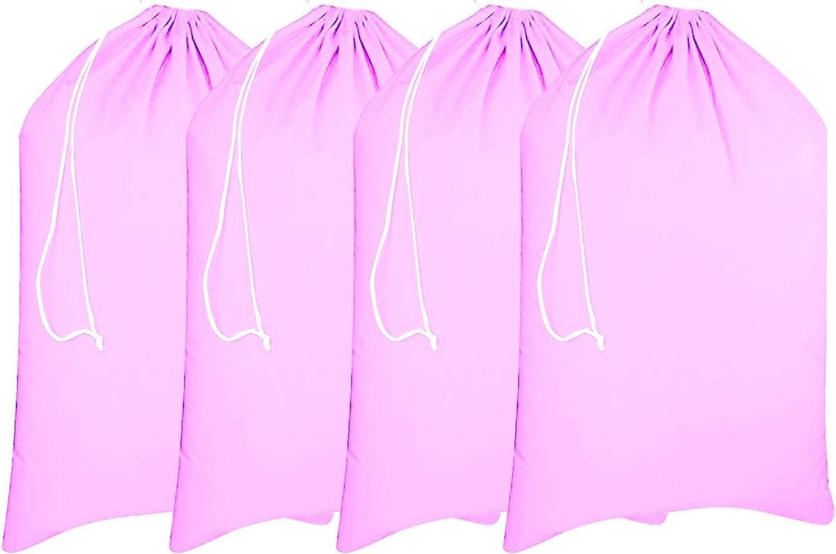 Urban Villa Laundry Bag Canvas|Dirty Clothes Travel Laundry Bag|Machine Washable|Reusable College Hostel Hamper Liner Bag Garments Delicates Drawstring Closure 4 Pack Pink Color|Size 28X36 Inches