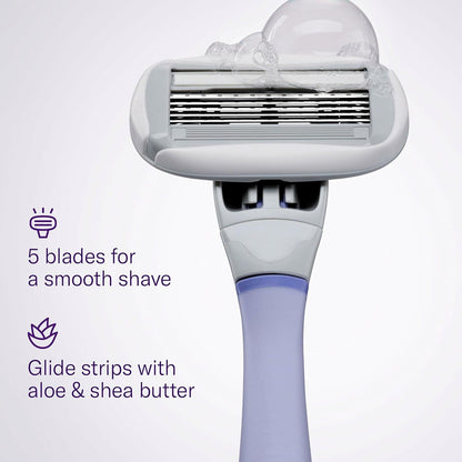 Flamingo Shaving Razor Set for Women - Original Razor Handle, 4 Blade Refills, and Shower Holder - Lilac