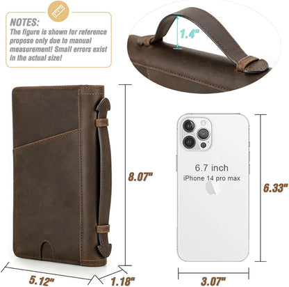 Top Grain Leather Travel Passport Wallet Holder Case for Man & Woman, Handmade for 4 Passports & Multi Cards, RFID Blocking Large Capacity for Cards/Passports/Tickets/AirTag, Matte Coffee