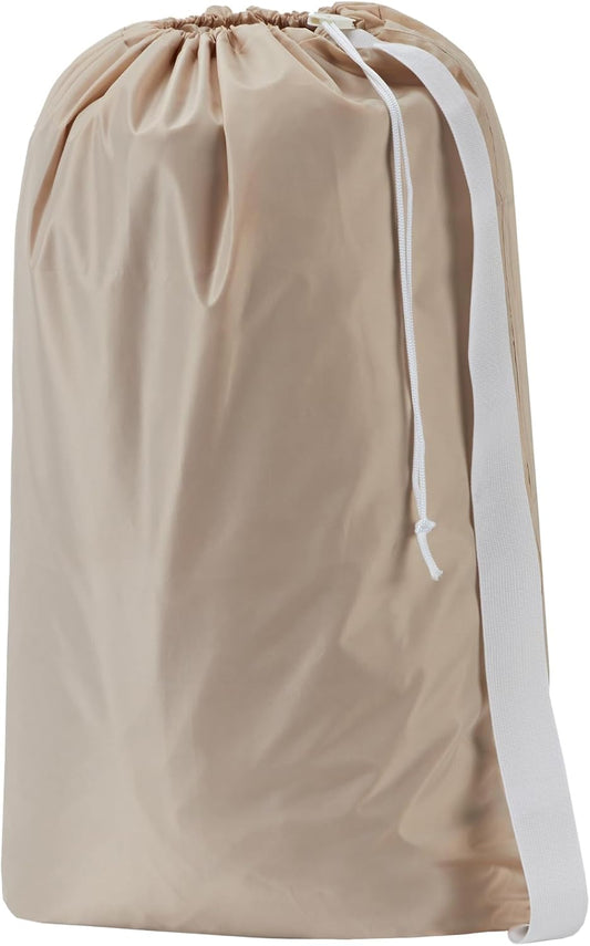 HOMEST XL Nylon Laundry Bag with Strap, Large Dirty Garments Organizer, Easy Fit a Hamper or Clothing Basket, Can Carry Up to 4 Loads of Clothes, Beige