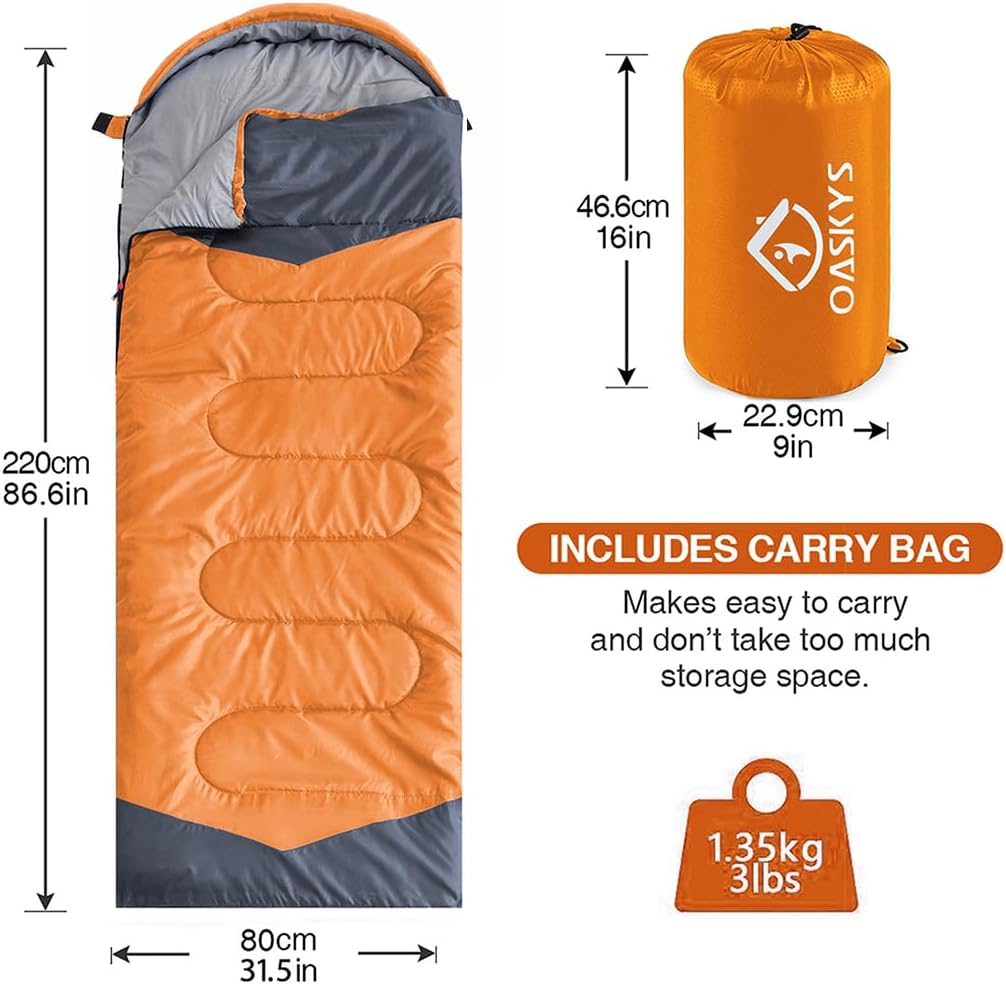 oaskys Camping Sleeping Bag - 3 Season Warm & Cool Weather - Summer Spring Fall Lightweight Waterproof for Adults Kids - Camping Gear Equipment, Traveling, and Outdoors
