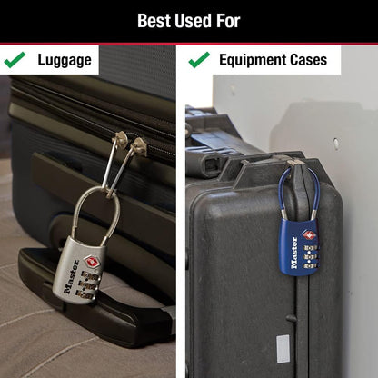 Master Lock Blue Set Your Own Combination TSA Approved Luggage Lock, Travel Zipper Padlock is Perfect for Suitcases, Bags, or Backpacks, 4 Pack, 4688BLUEC4