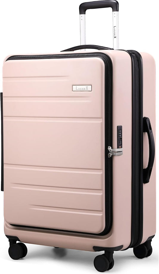 LUGGEX 28 Inch Luggage with Spinner Wheels, Expandable PC Hard Shell Checked Suitcase with Front Opening, Lightweight (Pink, 28 Inch)