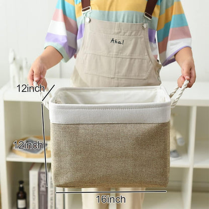TheWarmHome Organization and Storage Basket for Gifts Empty - 16x12x12 inch Cube Storage bin 3 Pack Fabric Storage Cubes, Collapsible Baskets for Organizer Closet Cloth Gift Toy (White & Khaki)