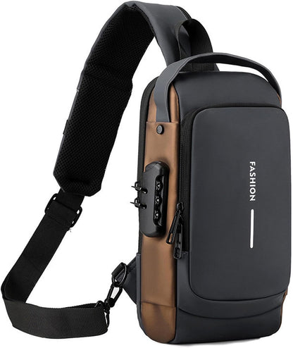 Sling Bag for Men Anti-theft USB Crossbody Shoulder Backpack Purse Waterproof PU Leather Chest Bag Travel Daily Use