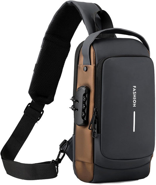 Sling Bag for Men Anti-theft USB Crossbody Shoulder Backpack Purse Waterproof PU Leather Chest Bag Travel Daily Use