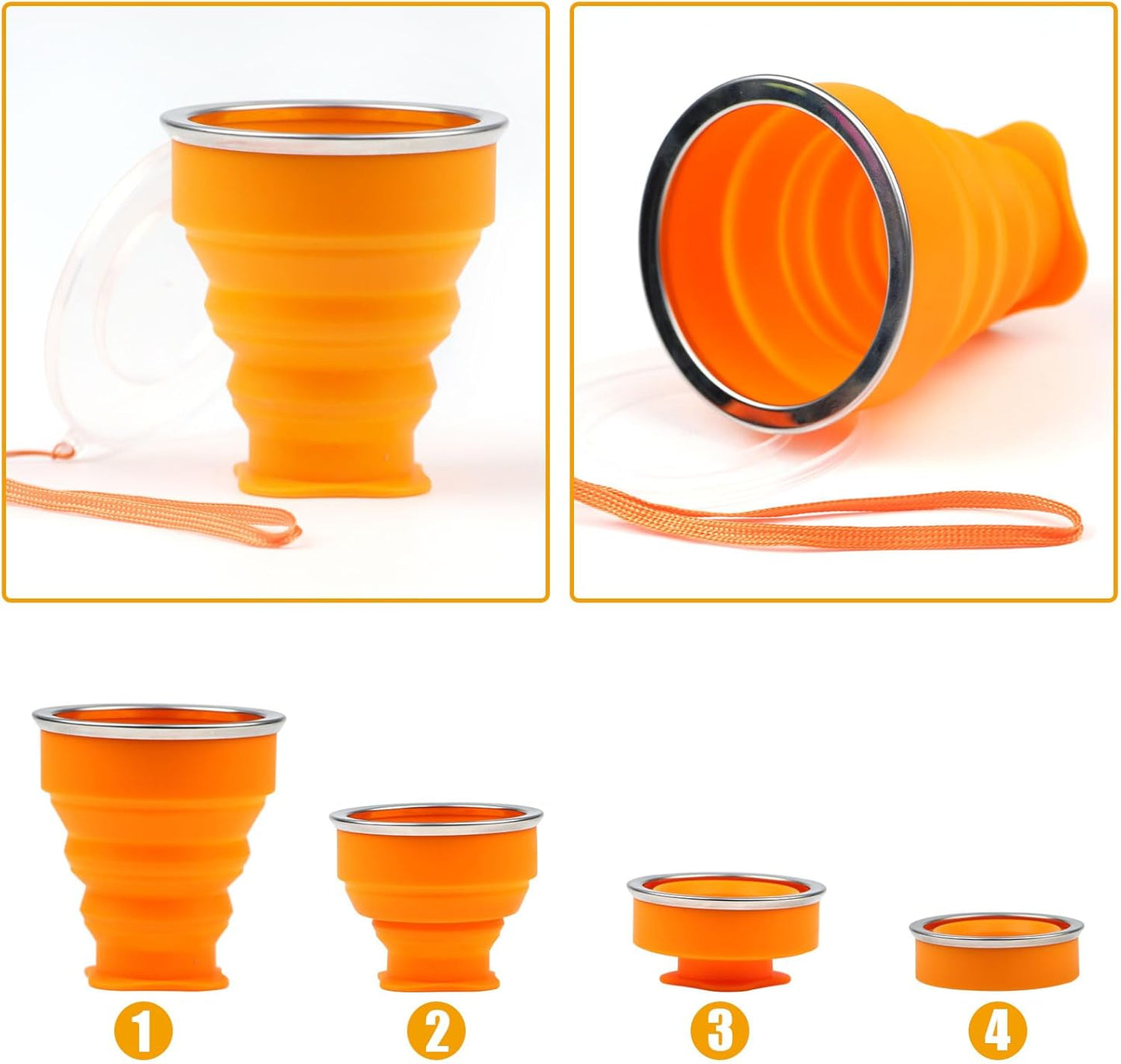 5Pcs Silicone Collapsible Cup for Travel, Reusable Folding Camping Cup Mug with Lids, Portable Expandable Drinking Cup Collapsible Water Cups Mugs Set Telescopic Camping Tumblers for Hiking