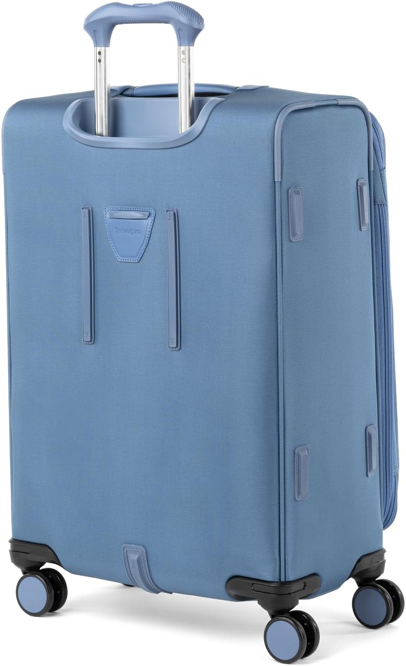Travelpro VersaPack+ Lightweight Softside Expandable Checked Luggage, 8 Spinner Suitcase, TSA Lock, Men and Women, Checked Medium 25-Inch, Elemental Blue