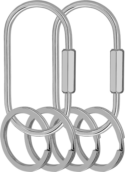 Key Chain, Brass Key Rings 2 Pack Screw Lock Key Organizer with 4 Rings Carabiner Keychain Clip for Men and Women