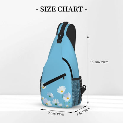 Sling Bag White Flower Blue Summer Hiking Daypack Crossbody Shoulder Backpack Travel Chest Pack for Men Women