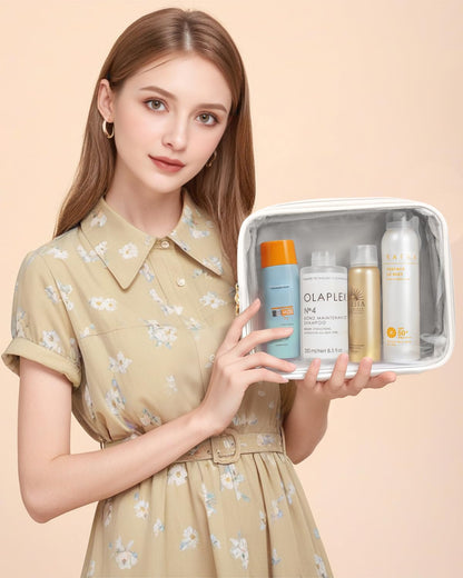 KOTORA TSA Approved Toiletry Bag with Mini Clear Makeup Bag Travel Size Beach Pool Bag Car Accessories for Women Her (2White)