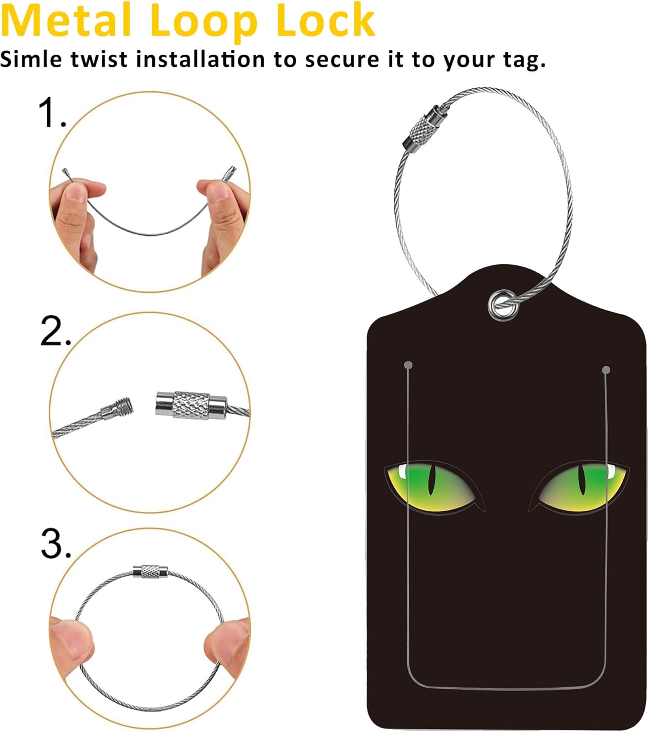 2 Pack Evil Eyes Luggage Tag for Suitcases Green Cat Eyes PU Leather Bag Travel Suitcase ID Identifier Baggage Tags for Women Men Travel