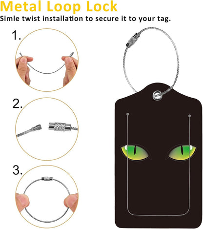 2 Pack Evil Eyes Luggage Tag for Suitcases Green Cat Eyes PU Leather Bag Travel Suitcase ID Identifier Baggage Tags for Women Men Travel