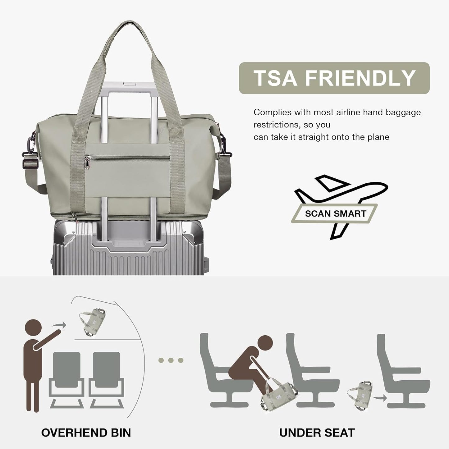 Travel Duffel Bag, Sports Tote Gym Bag, Shoulder Weekender Overnight Bag for Women