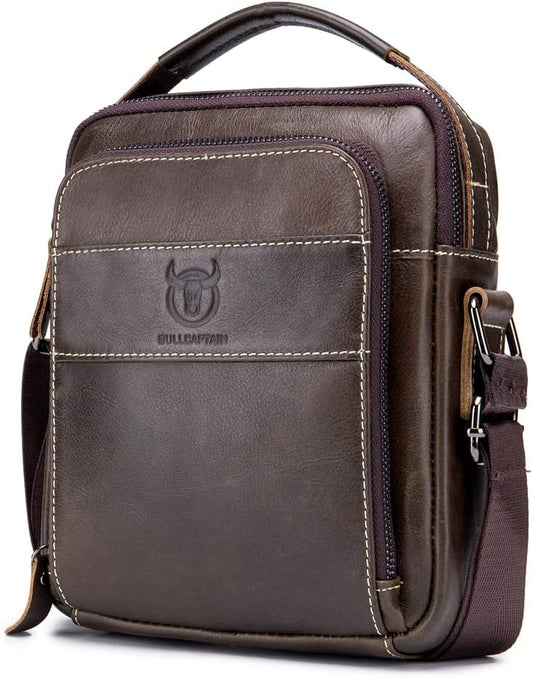 KPYWZER Genuine Leather Shoulder Bag Small Men Messenger Pack Handbag Sling Crossbody Bag Man Purse for Business