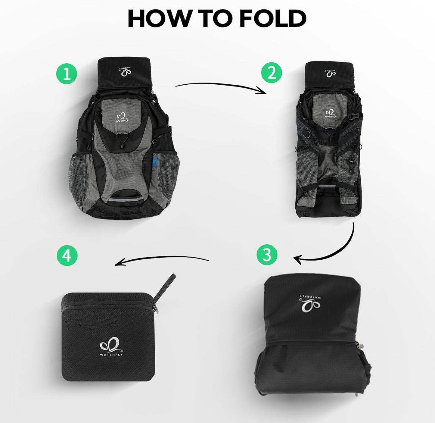 WATERFLY Lightweight Packable Hiking Backpack: 30L Foldable Travel Daypack Ultralight Camping Day Pack for Woman Man