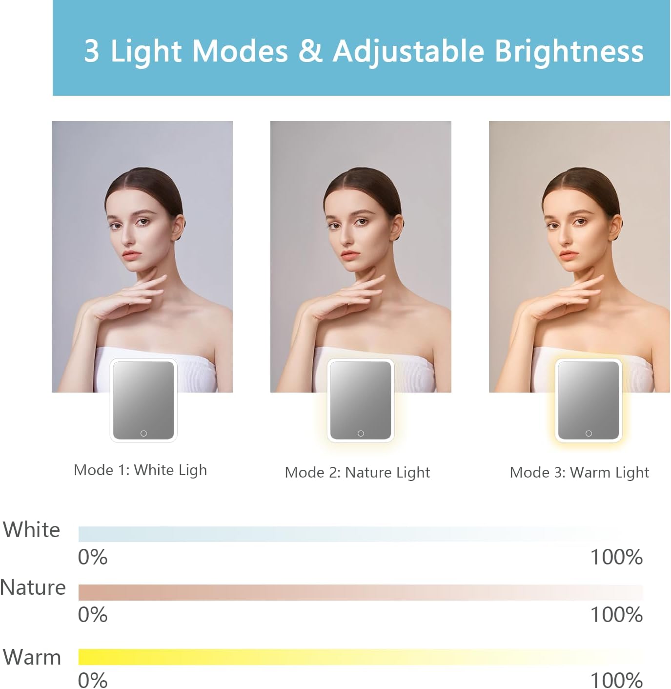 Makeup Bag with Led Mirror,Travel Makeup Organizer with 3 Color Setting, Portable Storage and Adjustable Dividers Travel Makeup Bag(blue)