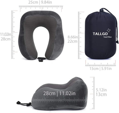 Travel Pillow, Best Memory Foam Neck Pillow Head Support Soft Pillow for Sleeping Rest, Airplane Car & Home Use (Grey)