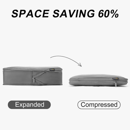 5 Set Compression Packing Cubes for Travel, Space Saving Luggage Organizer Bags (Silver)