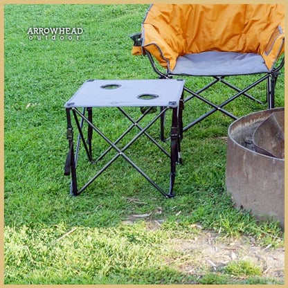 ARROWHEAD OUTDOOR 26” (66cm) Portable Camping Folding Table, 2 Cup Holders, Square, Carrying Case, Steel Frame, High-Grade 600D Canvas