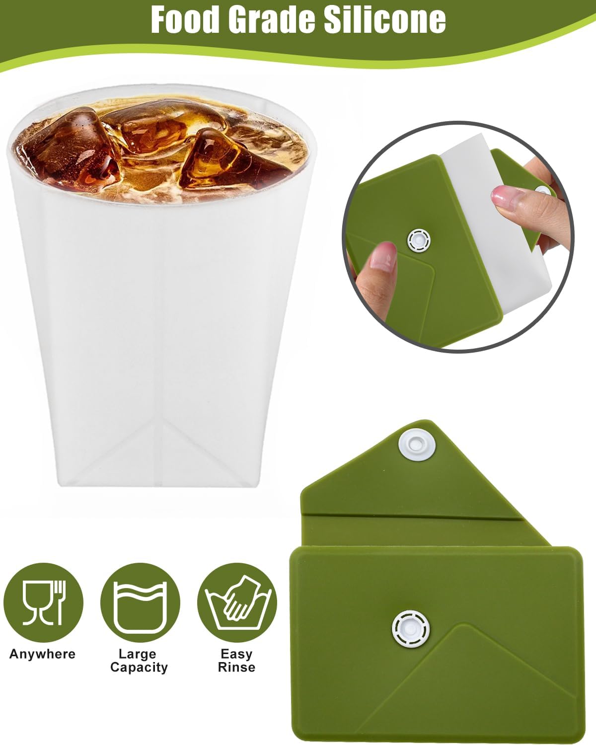 Collapsible Cup[2025 Upgraded] Silicone Foldable Water Cup, Collapse Water Bottles with Envelope-Shaped Storage Pouch, Portable Camping Cup for Outdoors, Travel, Camping(Olive Green)