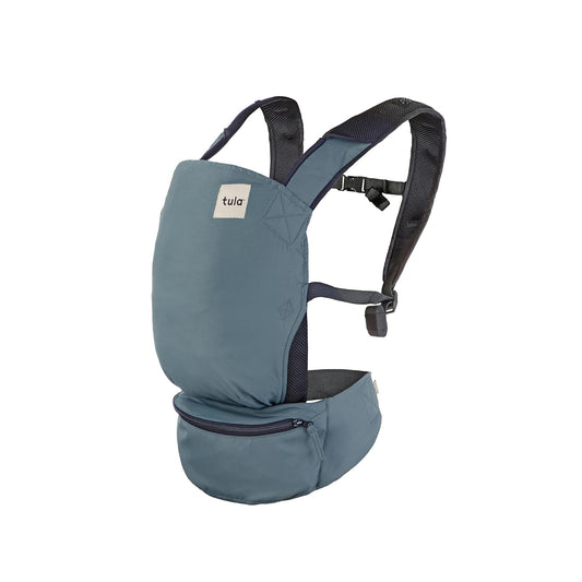 Baby Tula Lite Ripstop Nylon Compact Baby Carrier, Lightweight and Ergonomic Carrier for Travel w/Convenient Storage Hip Pouch, Multiple Carrying Positions for Babies 12lbs to 30lbs - Slate (Blue)