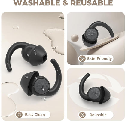 Ear Plugs for Sleeping: Reusable Earplugs for Sleep, Snoring Blocking, Concert, Travel, Airplane, 2 Pairs Washable Soft Silicone Noise Cancelling Ear Plugs (Black)