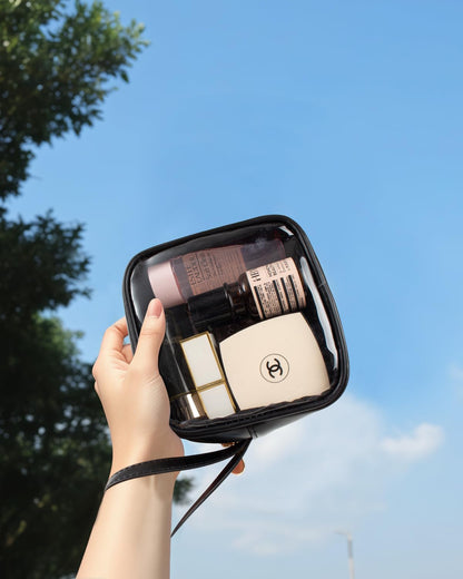 KOTORA TSA Approved Toiletry Bag with Mini Clear Makeup Bag Travel Size Beach Pool Bag Car Accessories for Women Her (Clear Mini-Black)