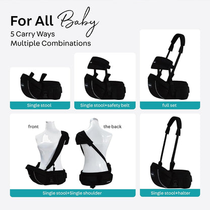 Baby Hip Carrier,Baby Carrier with Shoulder Strap,Adjustable Extended Waistband with Various Pockets-Ergonomic,Baby Carrier for Newborns & Toddlers -Black