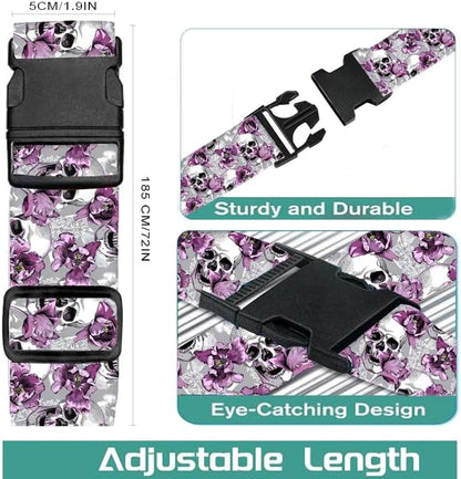 Luggage Straps for Suitcases Travel Belt Accessories, Cute Suitcase Strap, Adjustable Luggage Belt Strap, Heavy Duty with Quick-Release Buckle Luggage Strap Skull Flowers