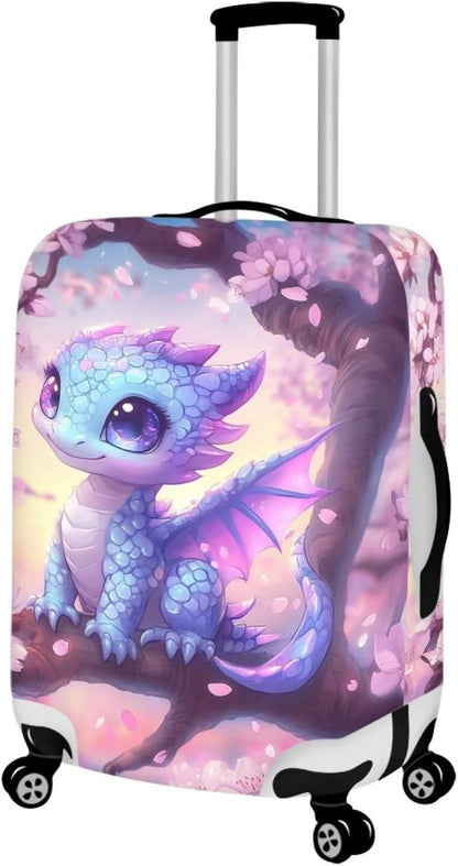 Dragon Suitcase Cover Travel Luggage Protector Washable Elastic Suitcase Covers Anti-Scratch Zip Closure Lugagge Covers for Suitcase Cherry Blossom Luggage Cover Fits 26-29 Inch, L