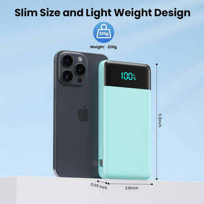 Portable Charger for iPhone with Built in Cables and Wall Plug,Upgraded 13800mAh Fast Charging USB C Power Bank,4 Outputs Travel Essential Battery Pack Compatible with iPhone 15/14/13/12,Samsung-Green