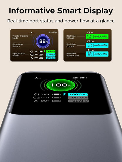 UGREEN Nexode Power Bank 20000mAh 165W with Built-in USB C Cable Laptop Travel Portable Charger, 100W Input, Fast Charging for MacBook Pro/Air/iPhone 16/iPad Pro/Galaxy S25 Ultra/Dell/HP and More