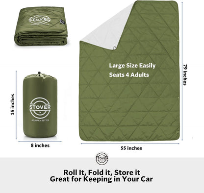 STOVER Outdoor Waterproof Fleece Travel Blanket for Camping, Picnics, Stadiums, Sports, The Beach– Warm, Windproof, Compact, Lightweight & Sand-Resistant (Olive Green)