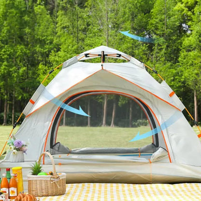 Fully Automatic Pop-Up Tent, 2-Person All-Weather Outdoor Tent with Double Doors, Mosquito Mesh, Water-Resistant Silver-Coated Fabric, and Wind-Proof Design for Easy Setup,White