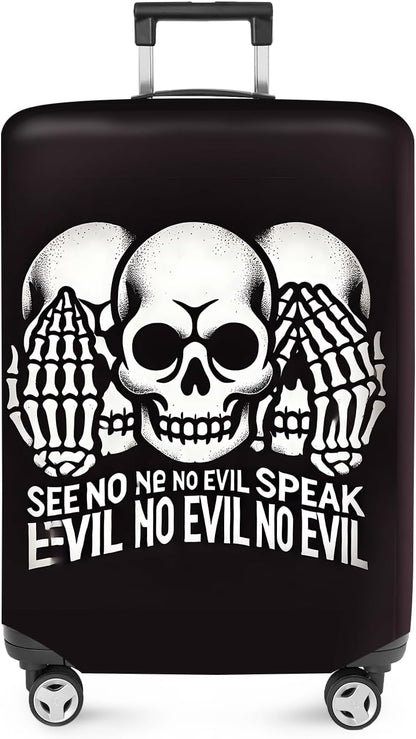 ANNA QUEEN Gothic Skull Luggage Cover, “See No Evil, Hear No Evil, Speak No Evil” Skeleton Design, Stretchable, Washable Suitcase Protector for 24-26 Inch Travel Suitcases