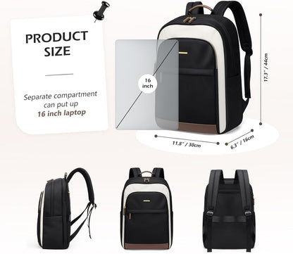 Laptop Backpack for Women Travel Carry On Bag Weekender Business Multilayer Personal Item Backpack,16 Inch,WBlack