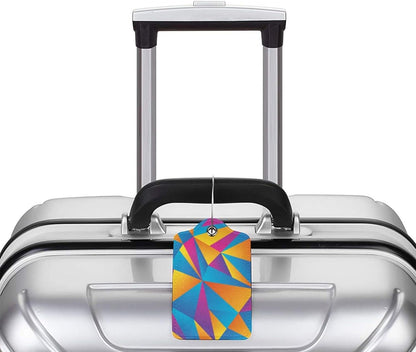 2PC Colorful Abstract Luggage Tags for Suitcases, Art Blue, Orange, Purple Geometric Pattern Suitcase Tags with Privacy Name Labels ID Cards for Travel Bag Backpack for Women Men Boys Girls
